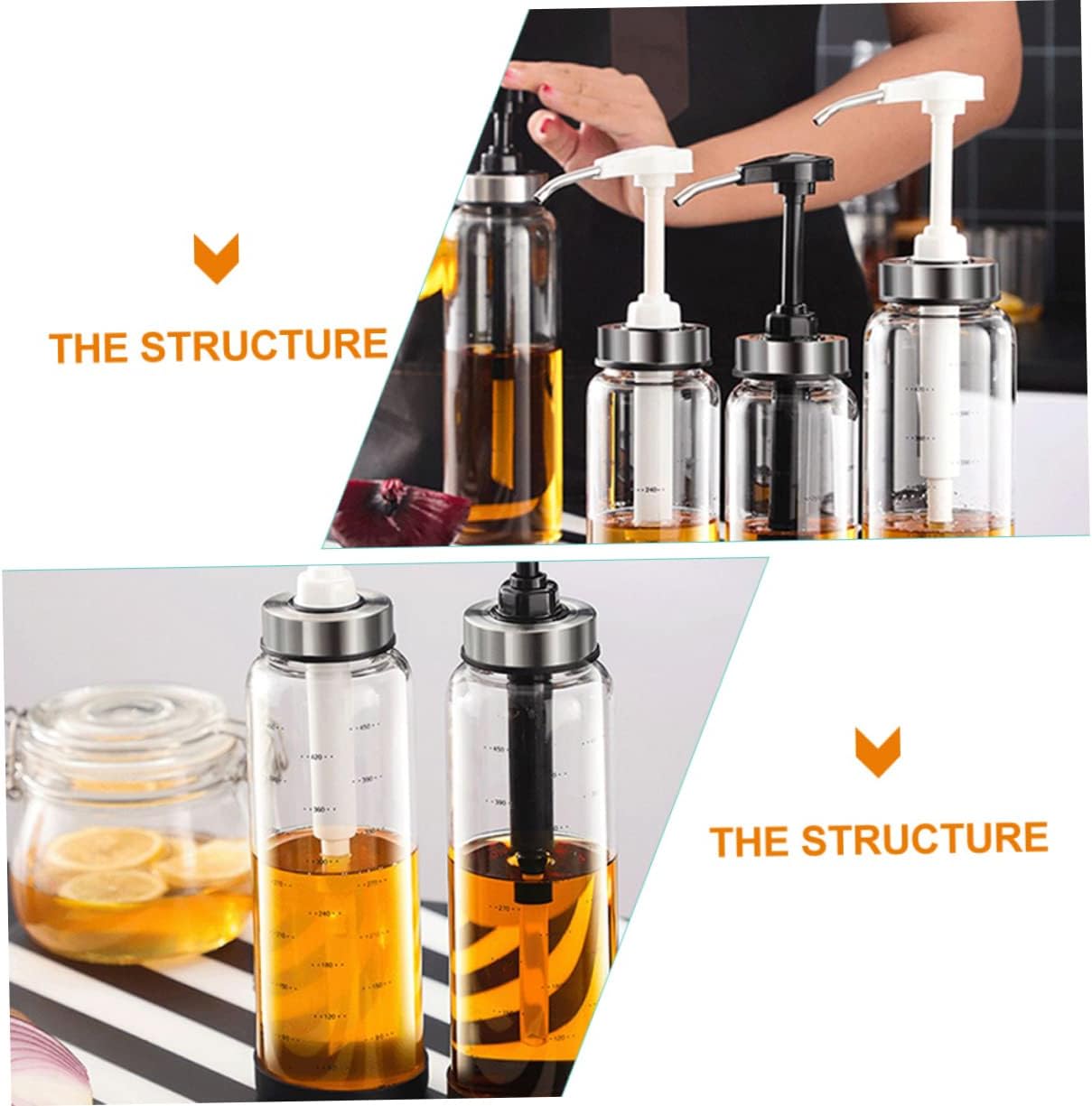 GRADENEVE 500ml Black Glass Honey Pot with Metal Pump