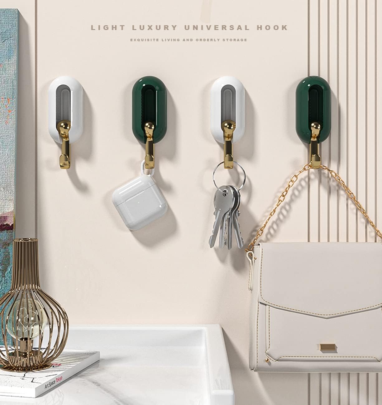 8 Pack Self-Adhesive Wall Hooks Green