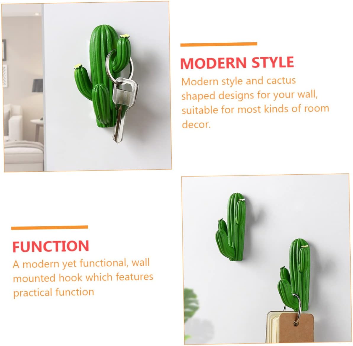 BESTonZON 2pcs Cactus Hook Resin Wall Storage Hooks