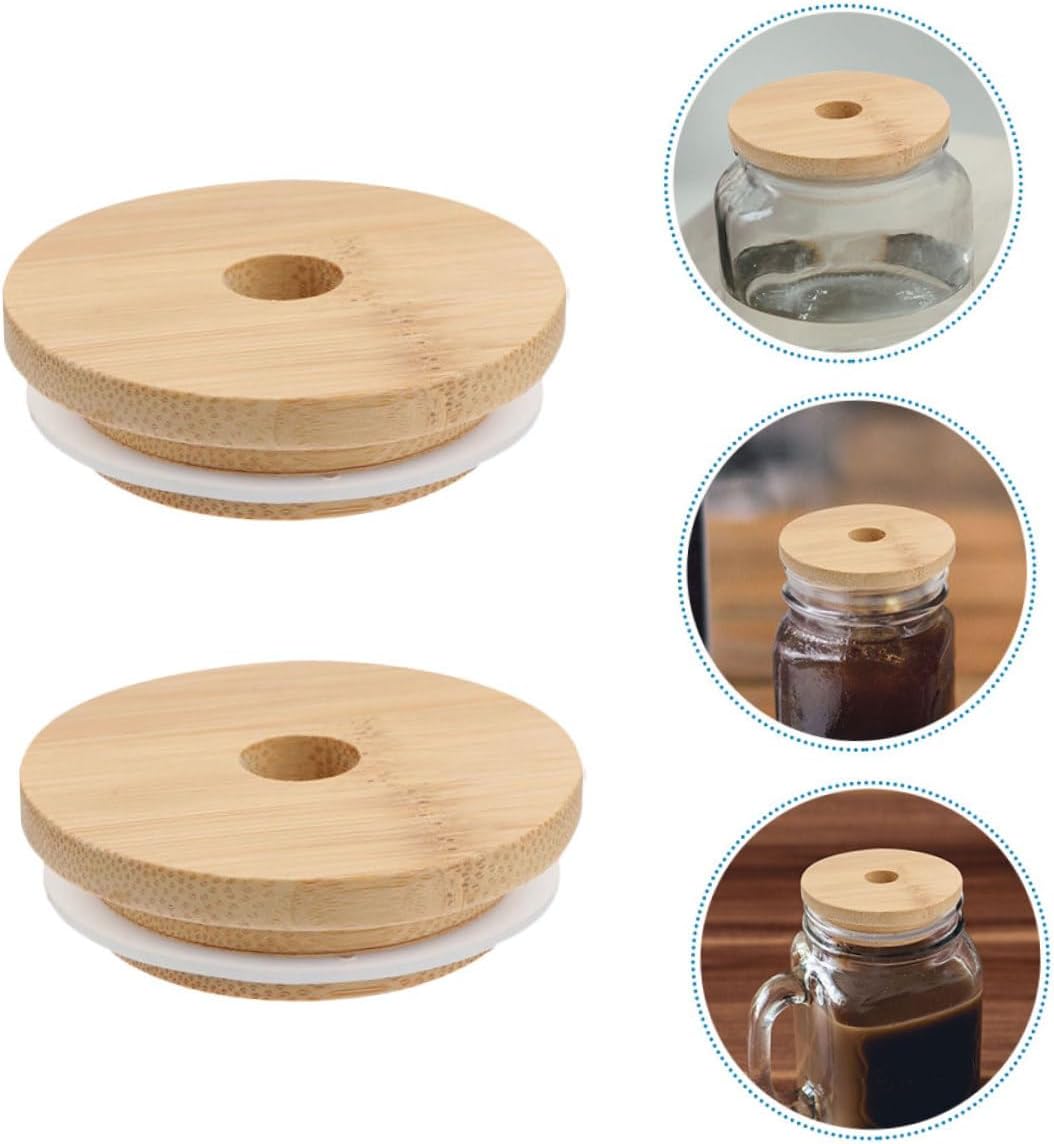 8pcs CIYODO Wooden Lids for Mason Jars with Straw Hole