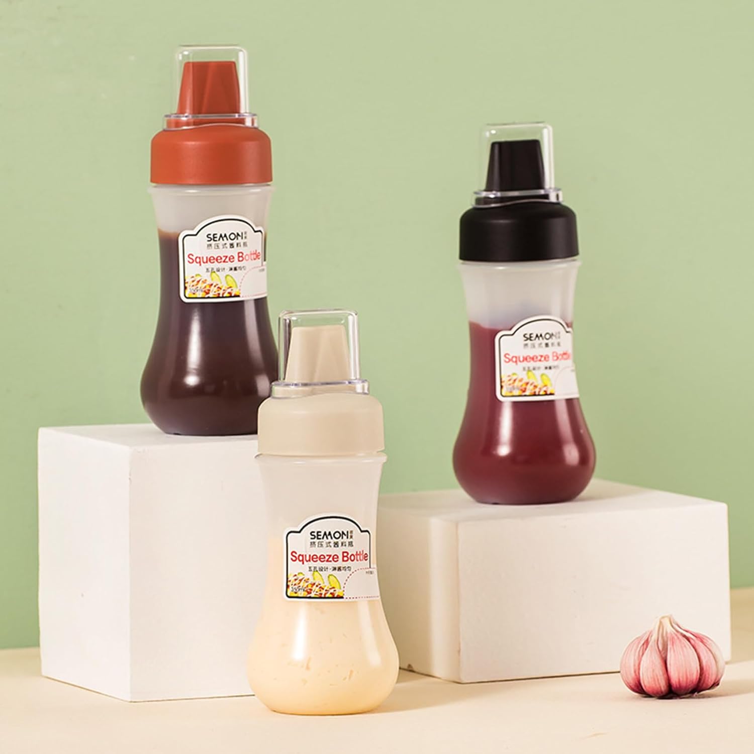 Meoliny 5-Hole Sauce Squeeze Bottle with Clear Cap