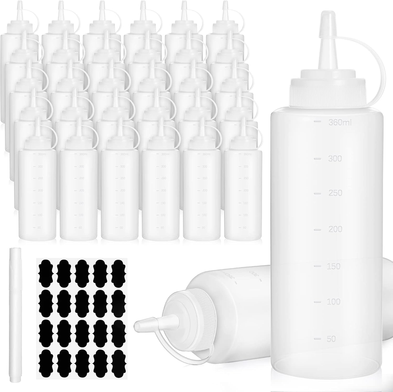 Pinkunn 30pcs Condiment Squeeze Bottles with Labels and Marker