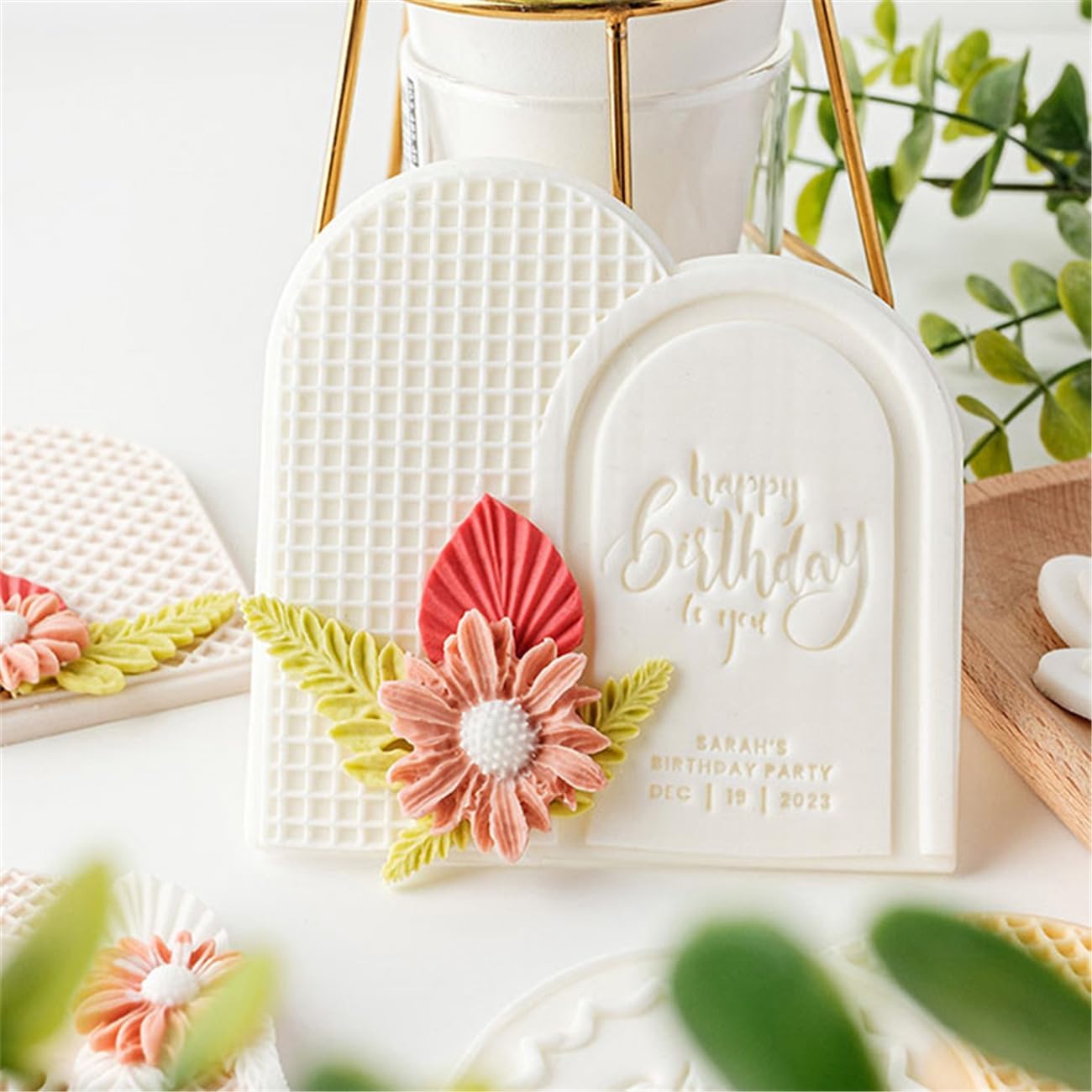 2PCS Plaque Frame Fondant Stamp Cookie Cutter Set for Icing Cookies