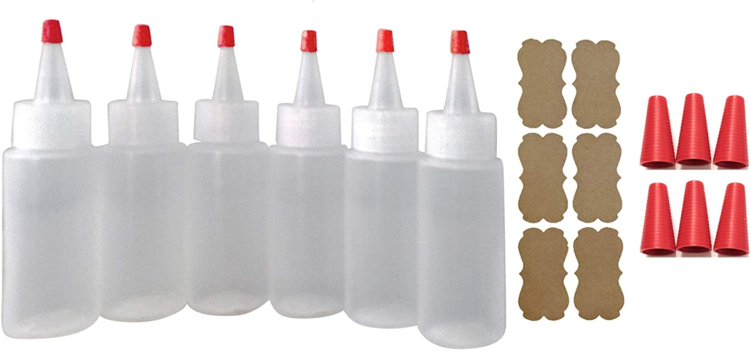 6 Pack 2oz Food Safe Plastic Squeeze Bottles