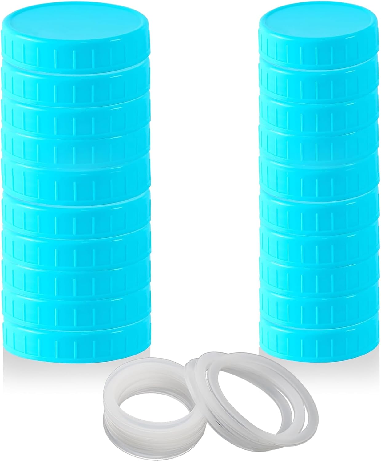 Tixill 20 Pcs Plastic Mason Jar Lids with Silicone Rings