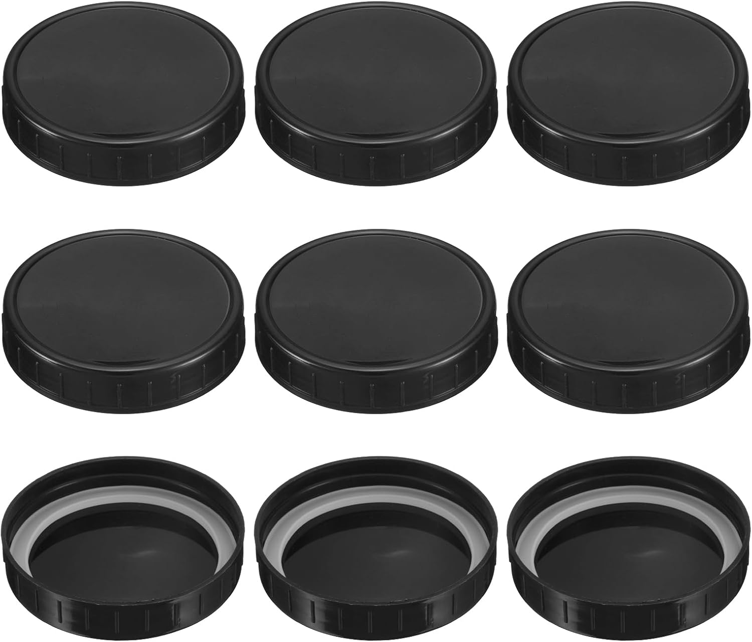 Uexcel 86mm Plastic Mason Jar Lids 9pcs with Sealing Rings Black