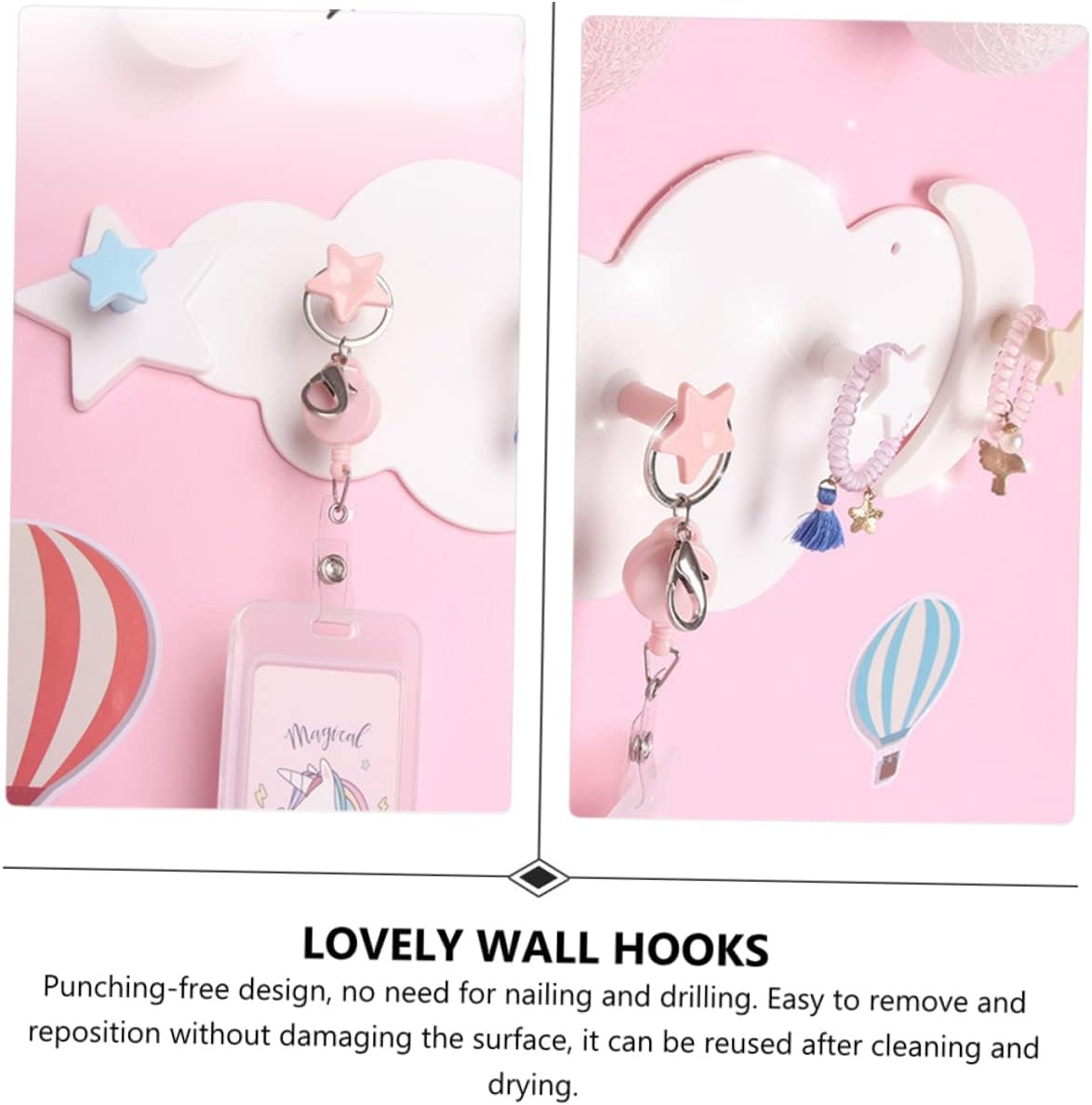 Ciieeo 2pcs Star Moon Wall Hooks for Coats Keys Towels