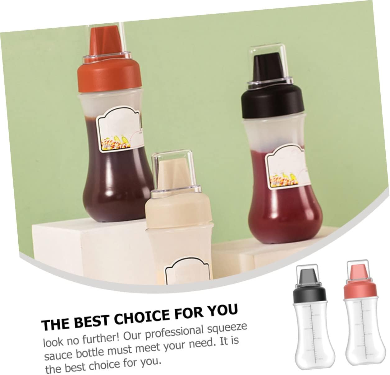 OKUMEYR 2 Pack 350ml Condiment Squeeze Bottles with Scale 1