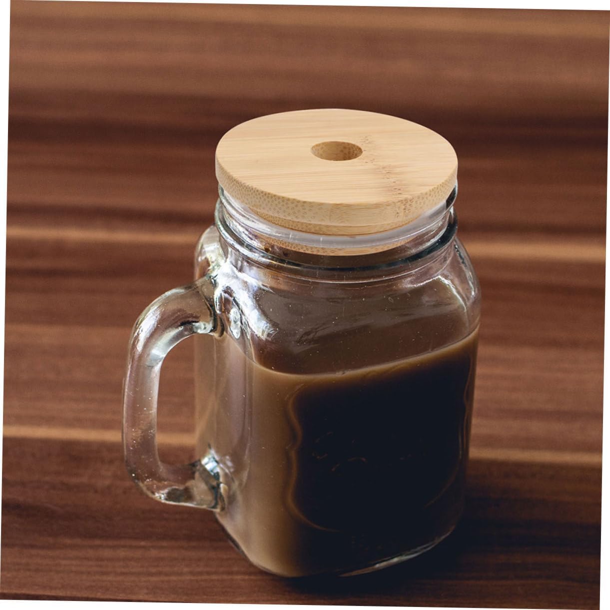 MAGICLULU 4PCs Wood Mason Jar Lids with Straw Hole