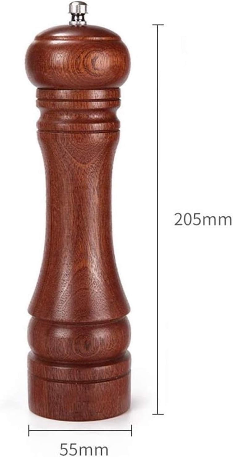 Solid Wood Pepper Mill With Adjustable Ceramic Grind 8 Inch
