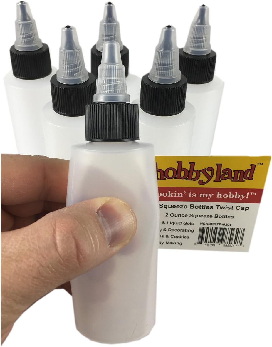 Hobbyland 2oz Squeeze Bottles Black Natural Twist Caps 6 Bottles