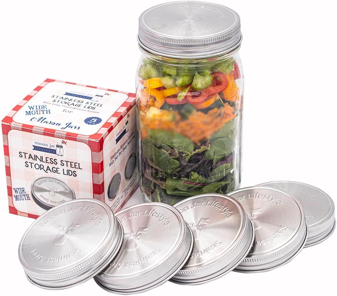 Mason Jar Lifestyle 5 Pack Heavy Duty Lids with Silicone Liners
