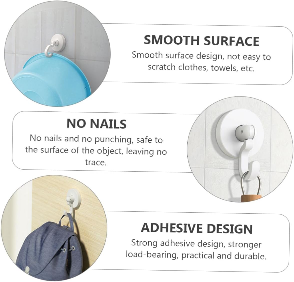 GLEAVI 3pcs Self-Adhesive Bathroom Door Hooks