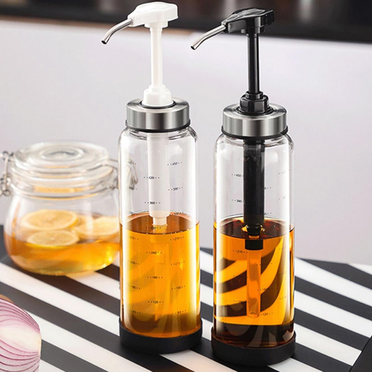 GRIRIW 500ml Honey Dispenser Jar with Easy Press Pump 1