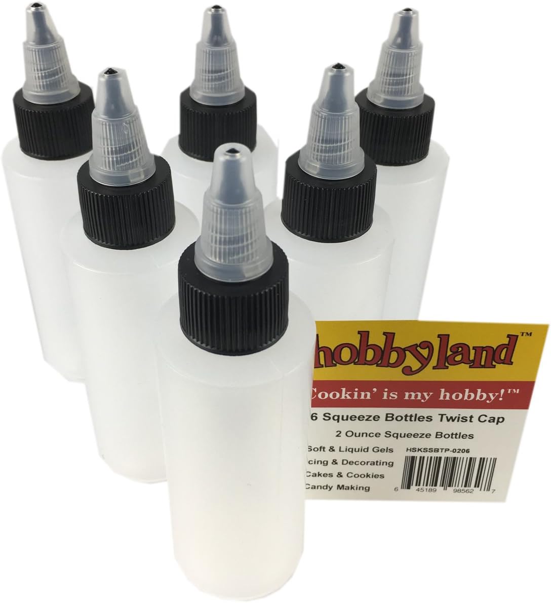 Hobbyland 2oz Squeeze Bottles Black Natural Twist Caps 6 Bottles