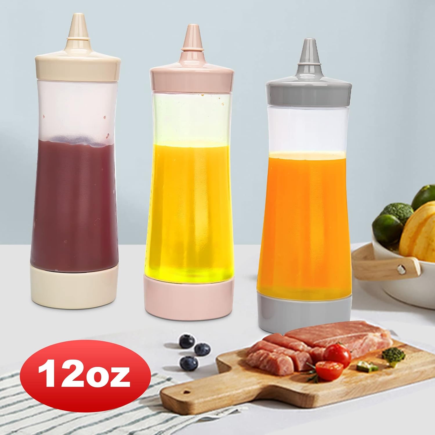 Qiuhome 12 oz Clear Condiment Squeeze Bottles Pack of 6
