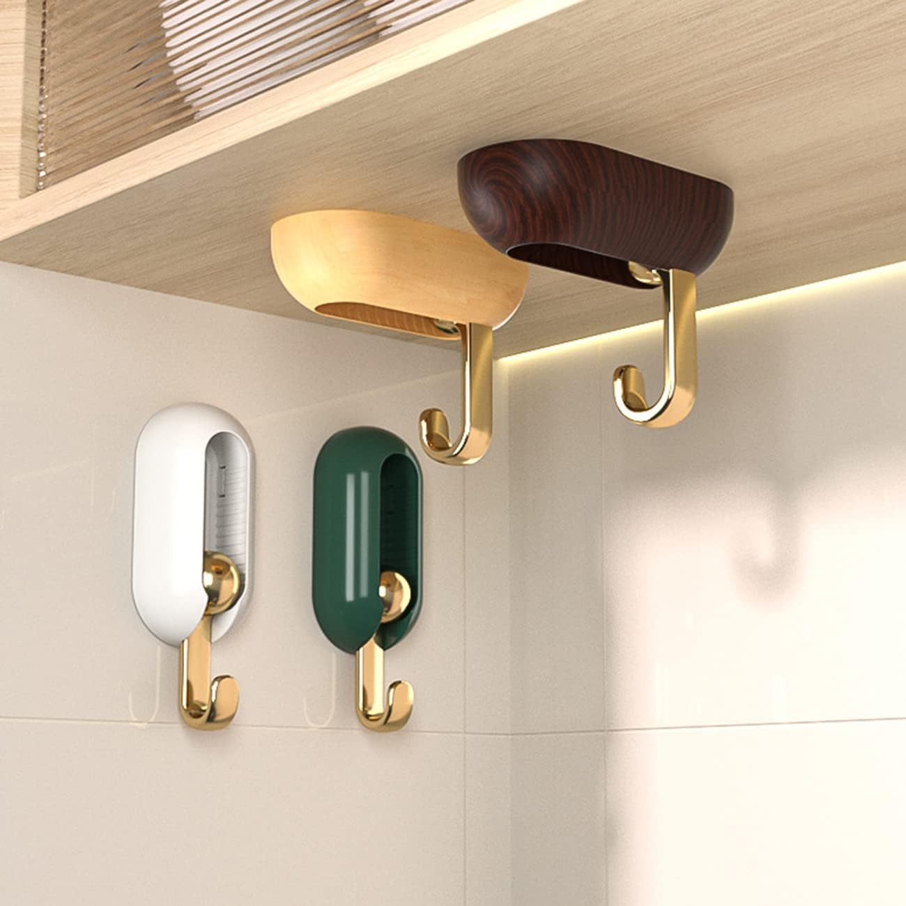 8 Pack Self-Adhesive Wall Hooks Green