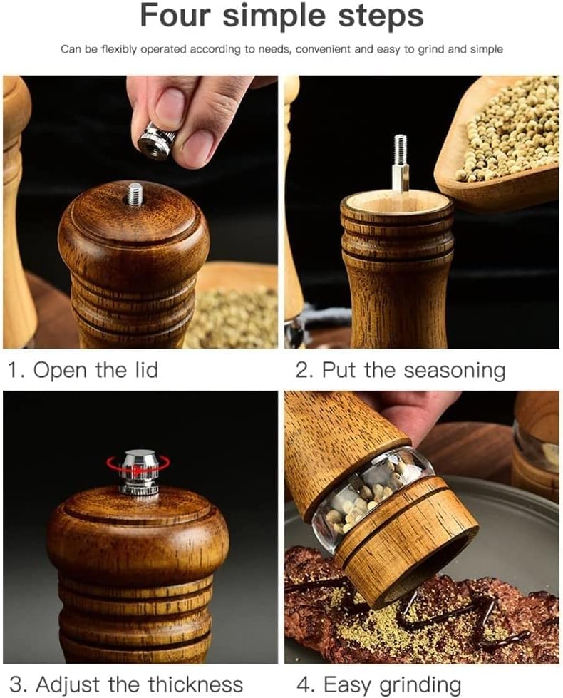 GIZDA Wooden Salt and Pepper Mill Set with Adjustable Ceramic Rotor