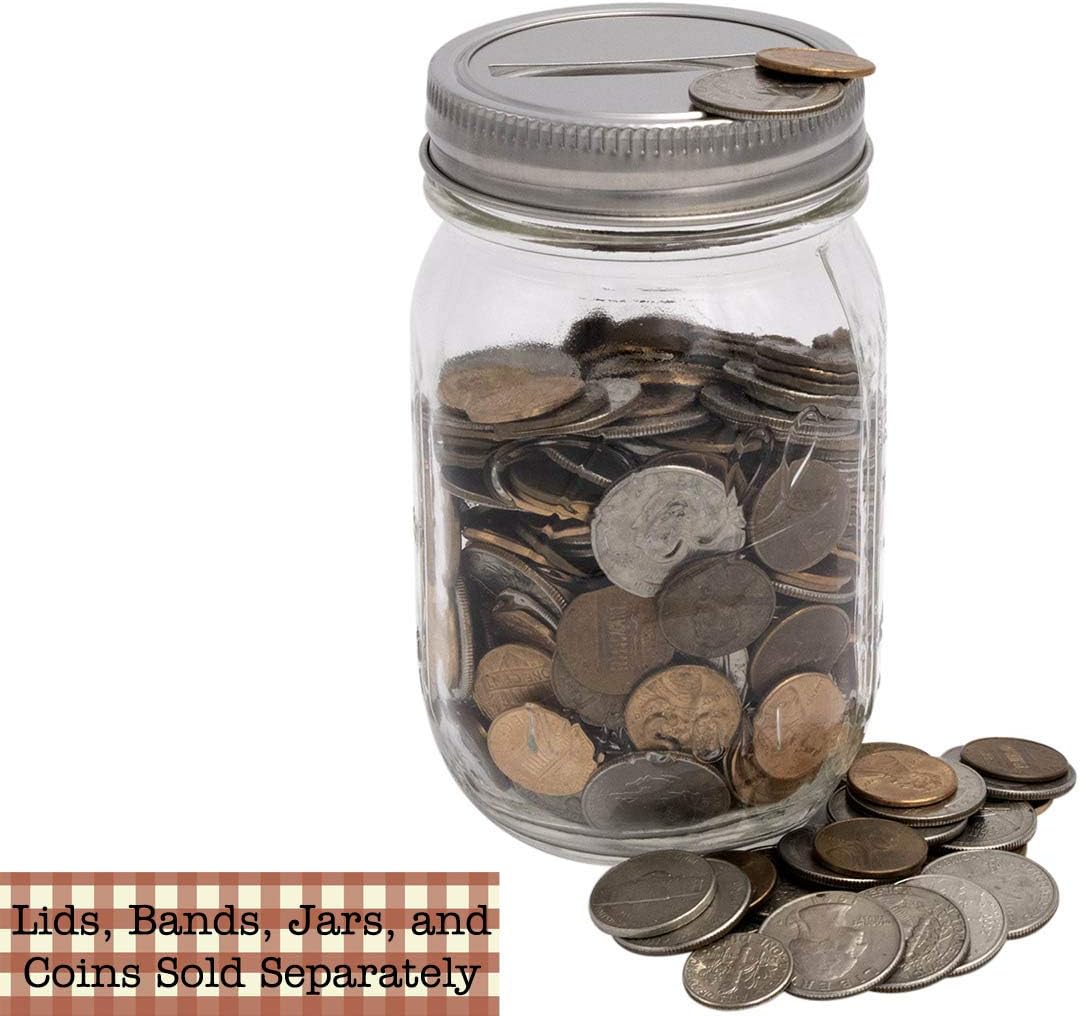 Stainless Steel Coin Slot Bank Lid Inserts 10 Pack Regular Mouth