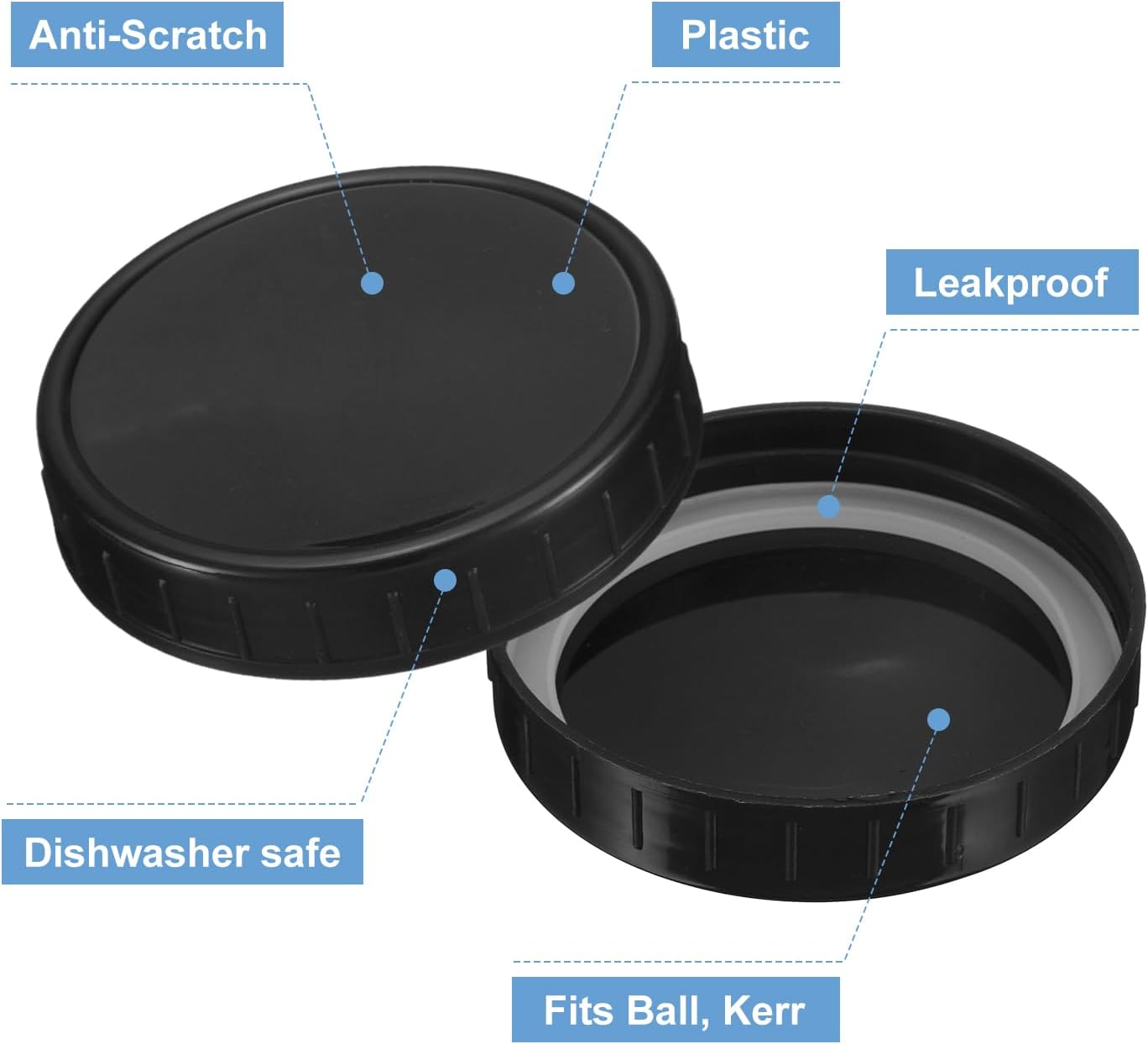 Uexcel 86mm Plastic Mason Jar Lids 9pcs with Sealing Rings Black