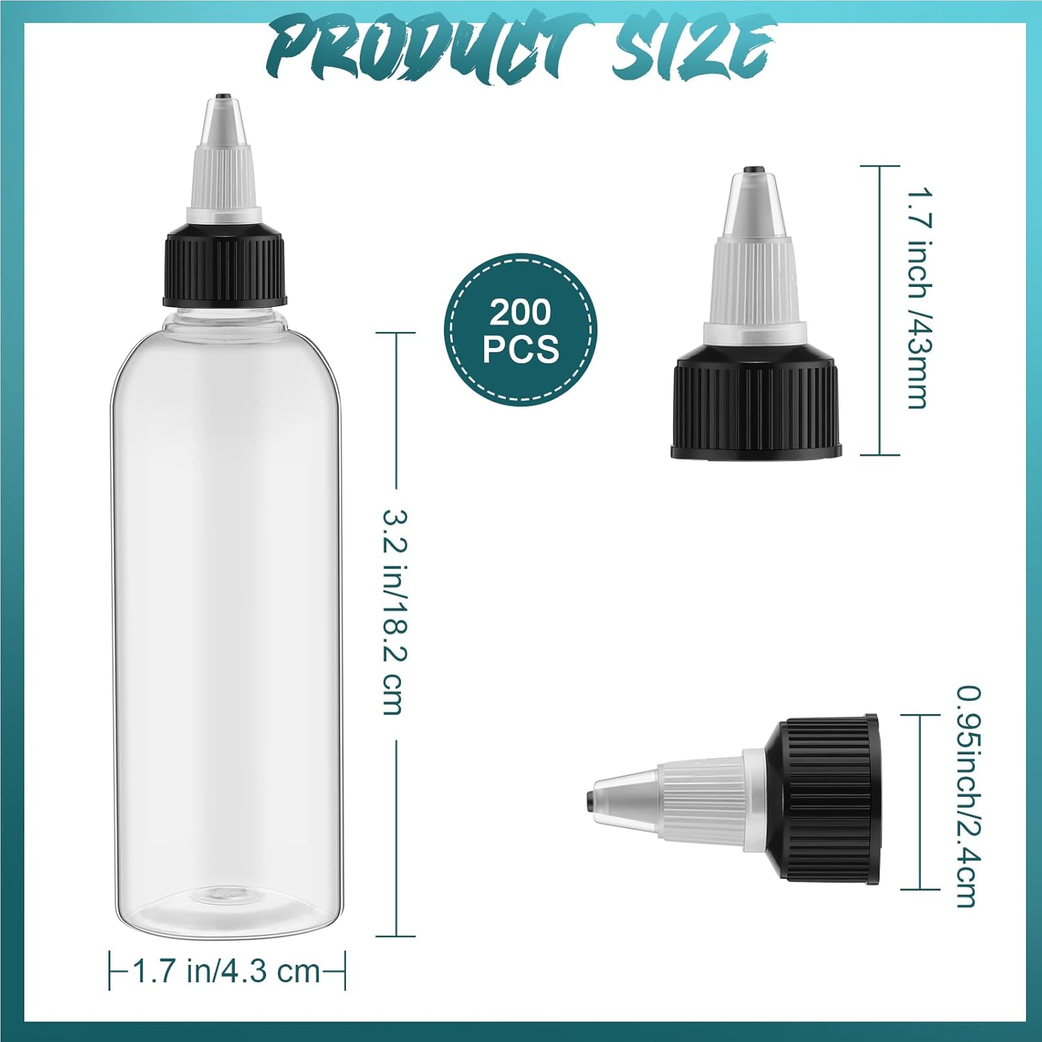 Tanlade 200 Pcs 2oz Plastic Squeeze Bottles with Twist Cap