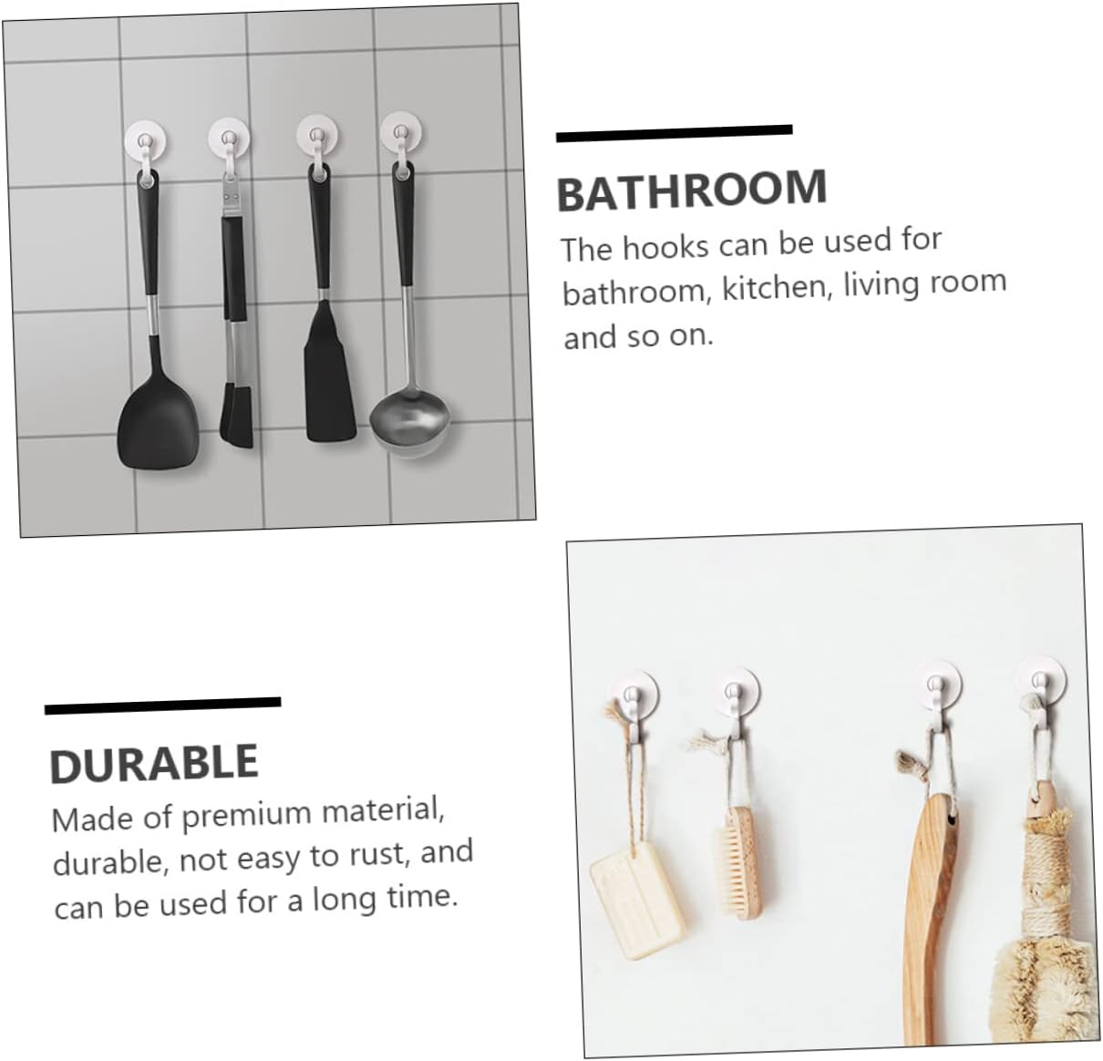 VILLFUL Adhesive Shower Door Hooks 3pcs Heavy Duty