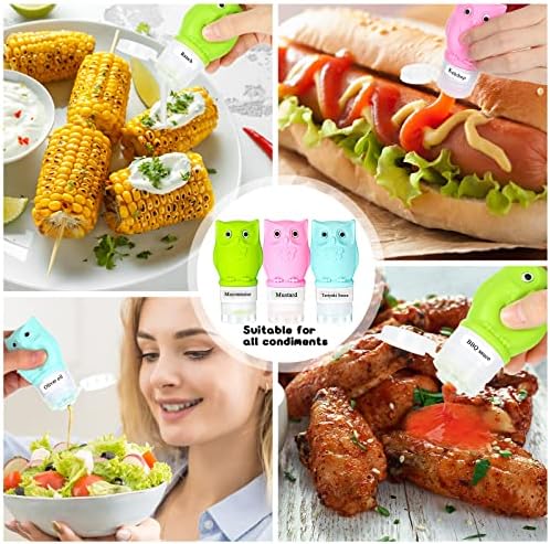 Meanplan 6-Pack Silicone Condiment Squeeze Bottles with Brush and Labels