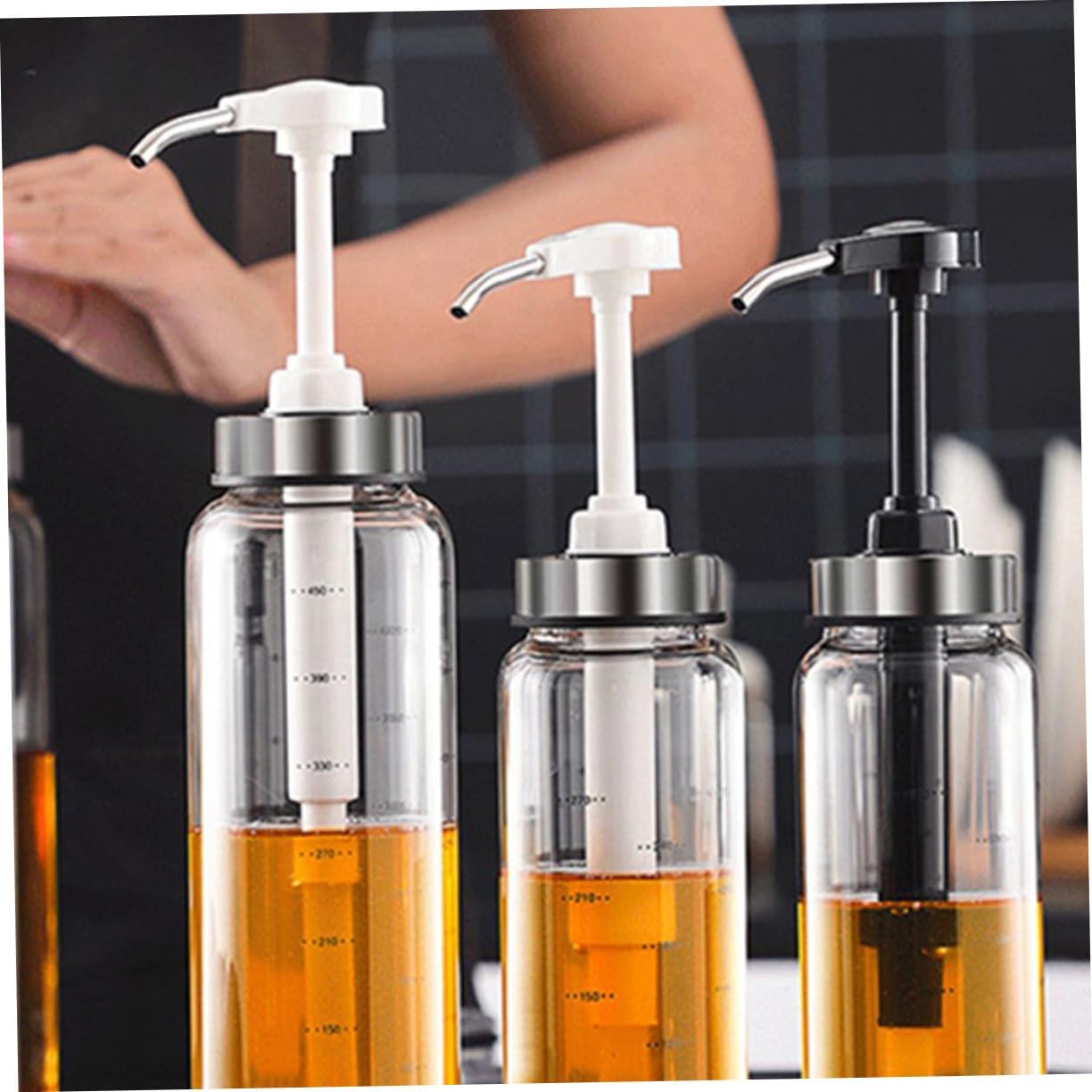 PRETYZOOM Reusable Honey Dispenser Pump Glass Bottle with Scales
