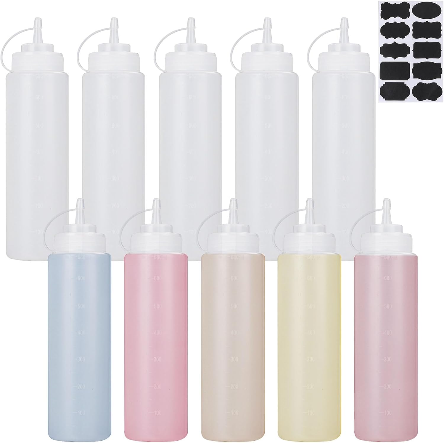 LANIAKEA 10PCS 24oz Condiment Squeeze Bottles with Twist Cap Lid Label