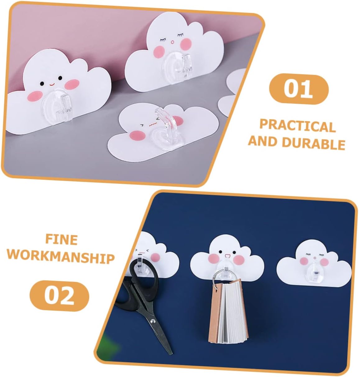 Vaguelly 12Pcs Cartoon Cloud Wall Hooks Adhesive Bathroom Hangers