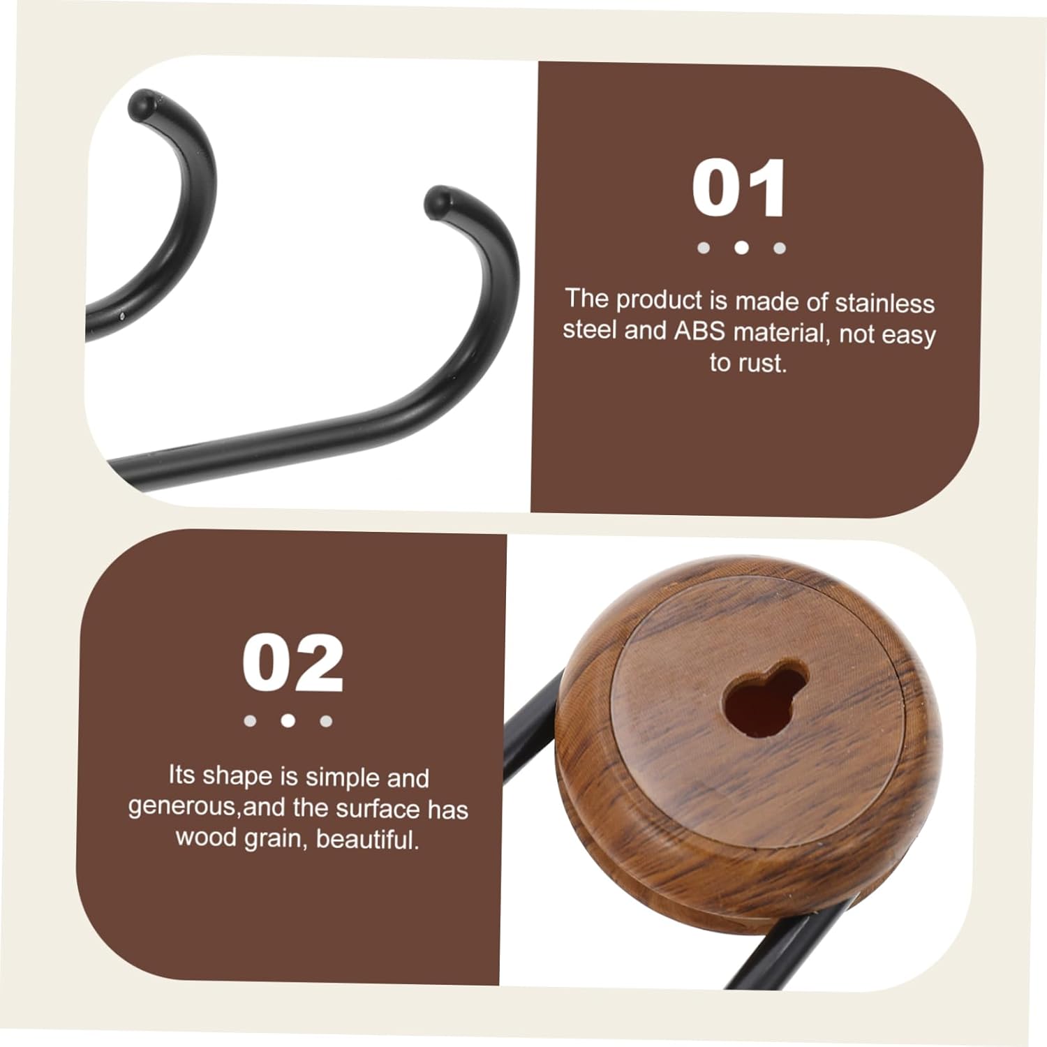 Happyyami Heavy Duty Self-Adhesive Coat Hook with Walnut Grain Design