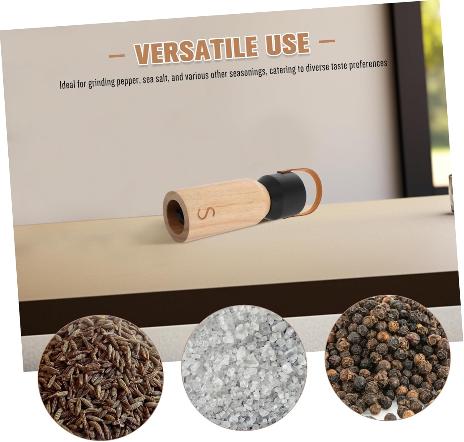 OKUMEYR Manual Wooden Pepper Grinder with Black Top
