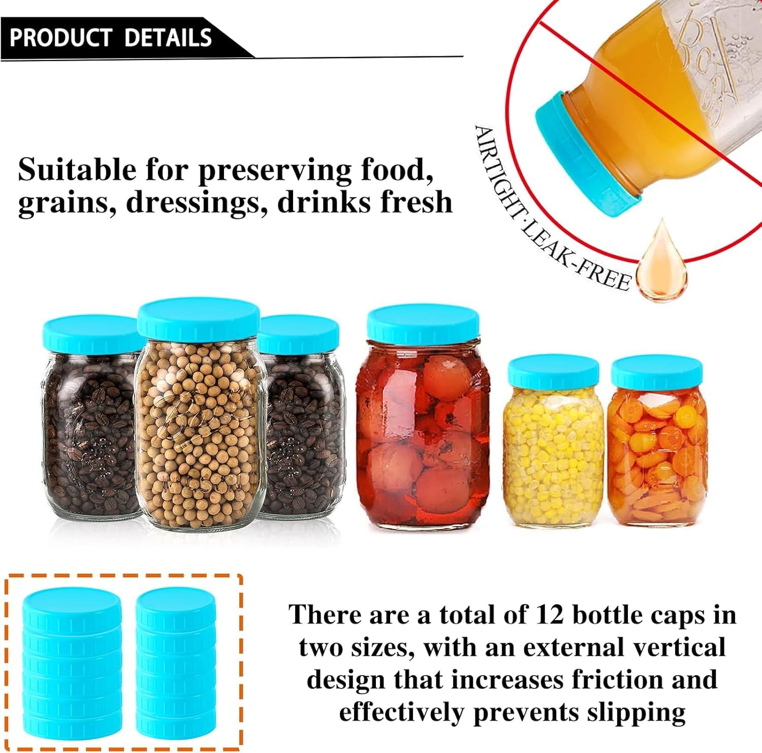 Tixill 20 Pcs Plastic Mason Jar Lids with Silicone Rings