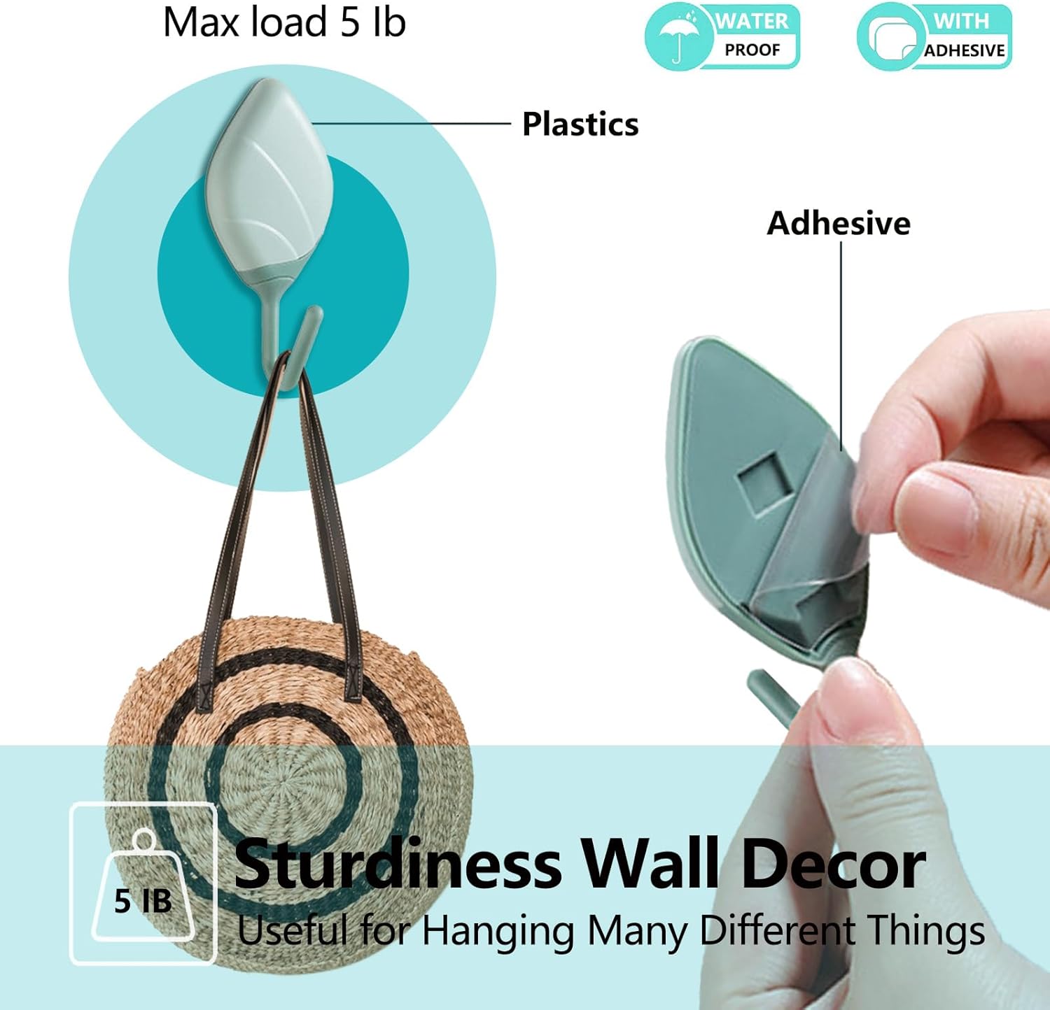 DueHoppee Decorative Leaf Wall Hooks 12 Pack Green