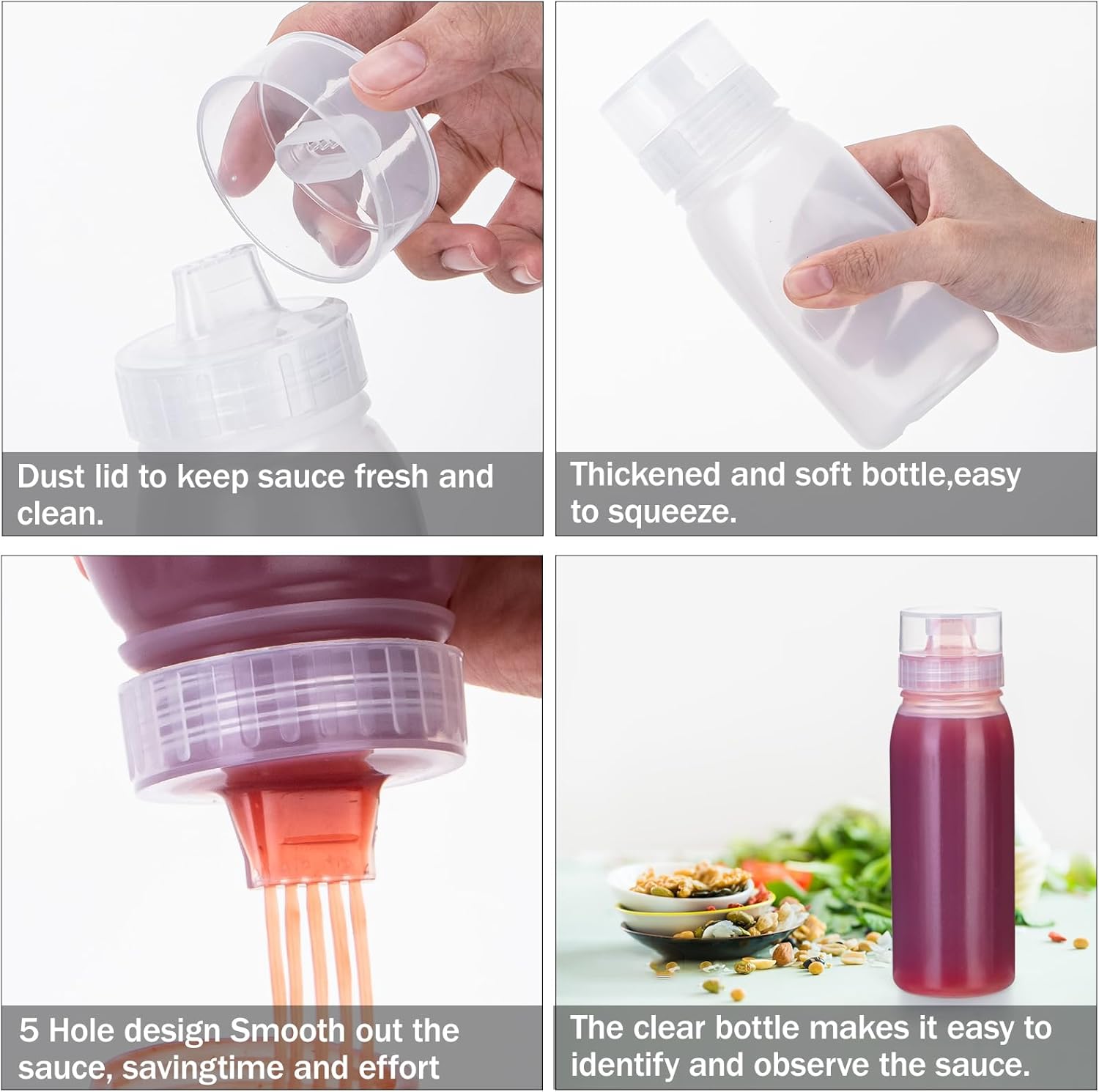 Uceoo 4 Pack Porous Squeeze Bottles with 5 Nozzles and 4 Funnels