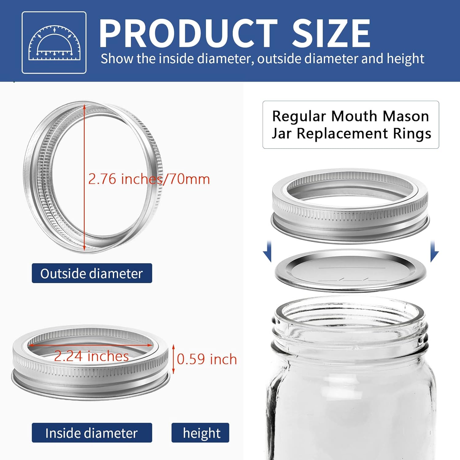 Yokudo Regular Mouth Canning Rings 24 PCS - Leakproof Reusable