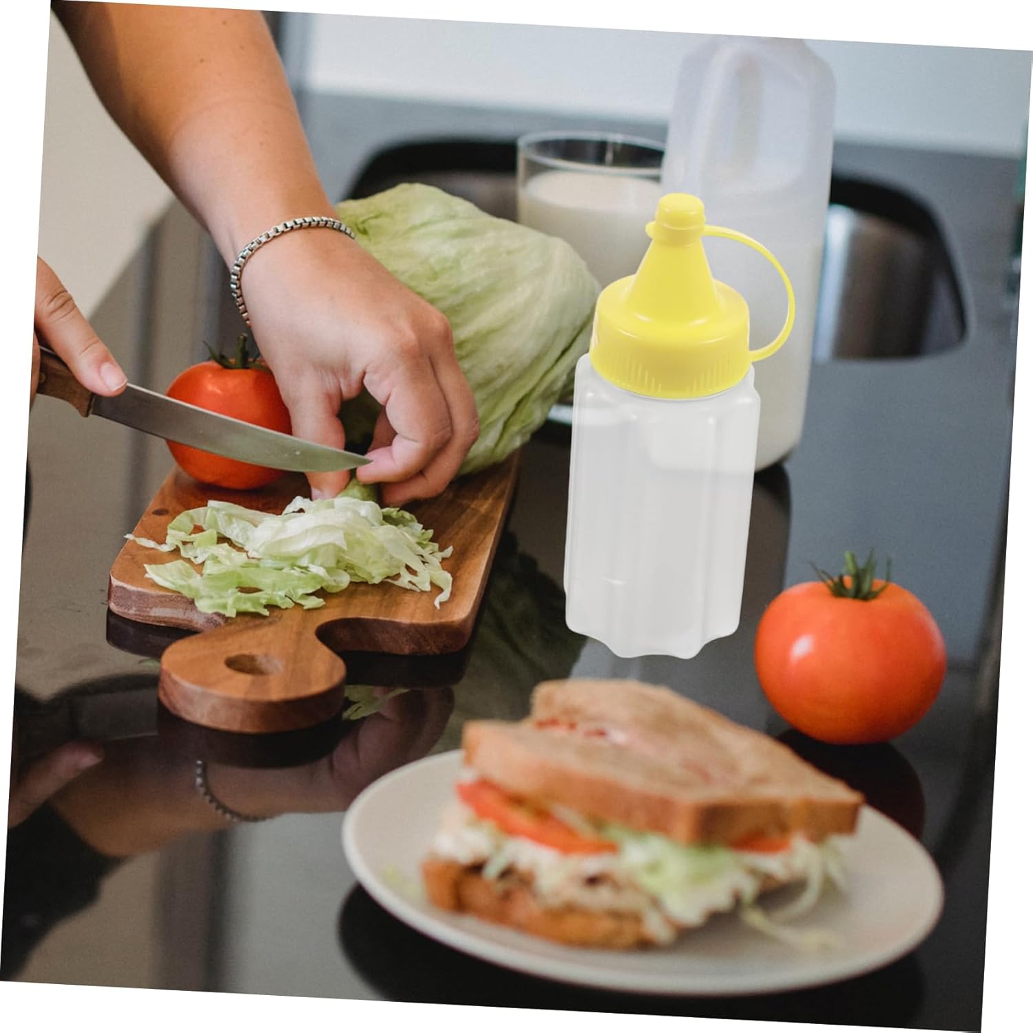 4 Pack Refillable Condiment Squeeze Bottles Yellow Kitchen Tools