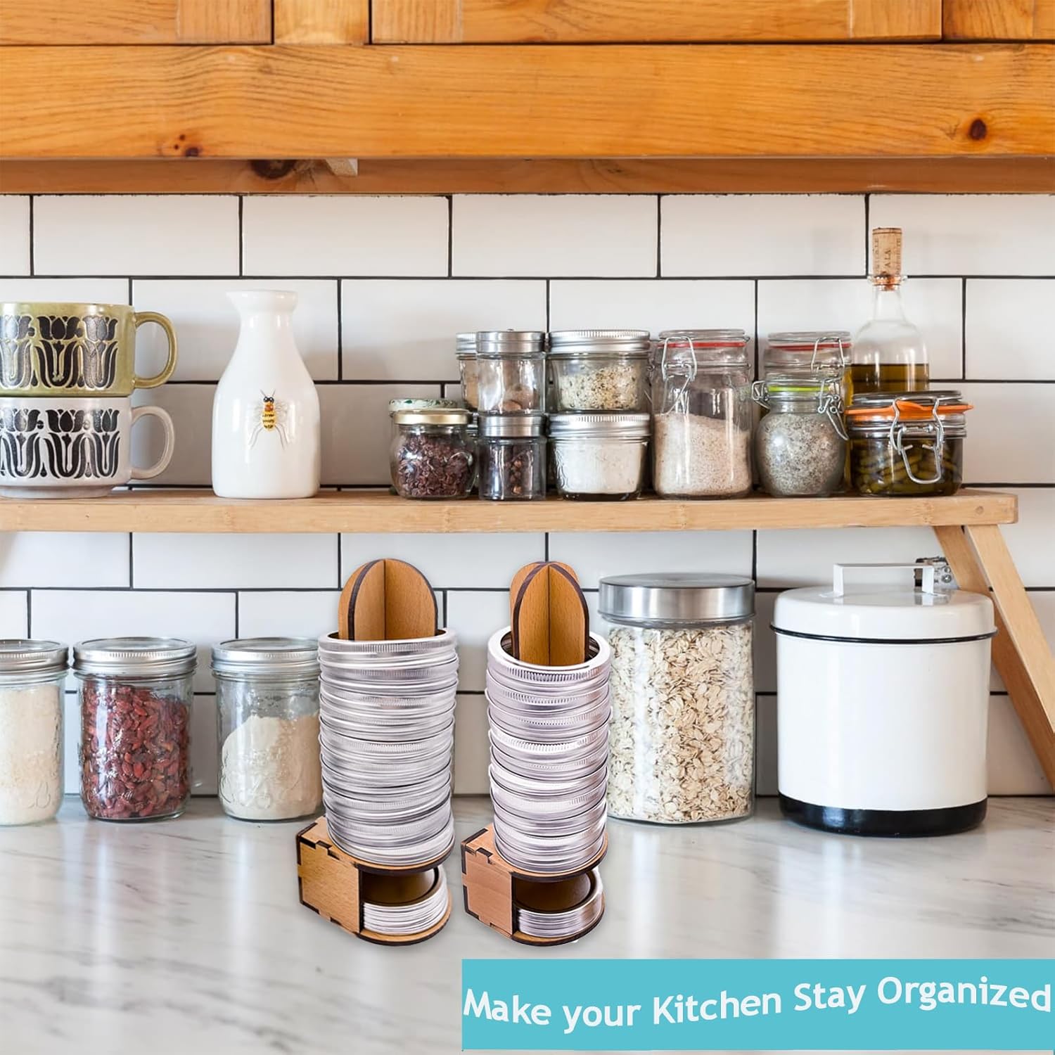 Mason Jar Lid Organizer Wood Storage for Canning Lids and Rings