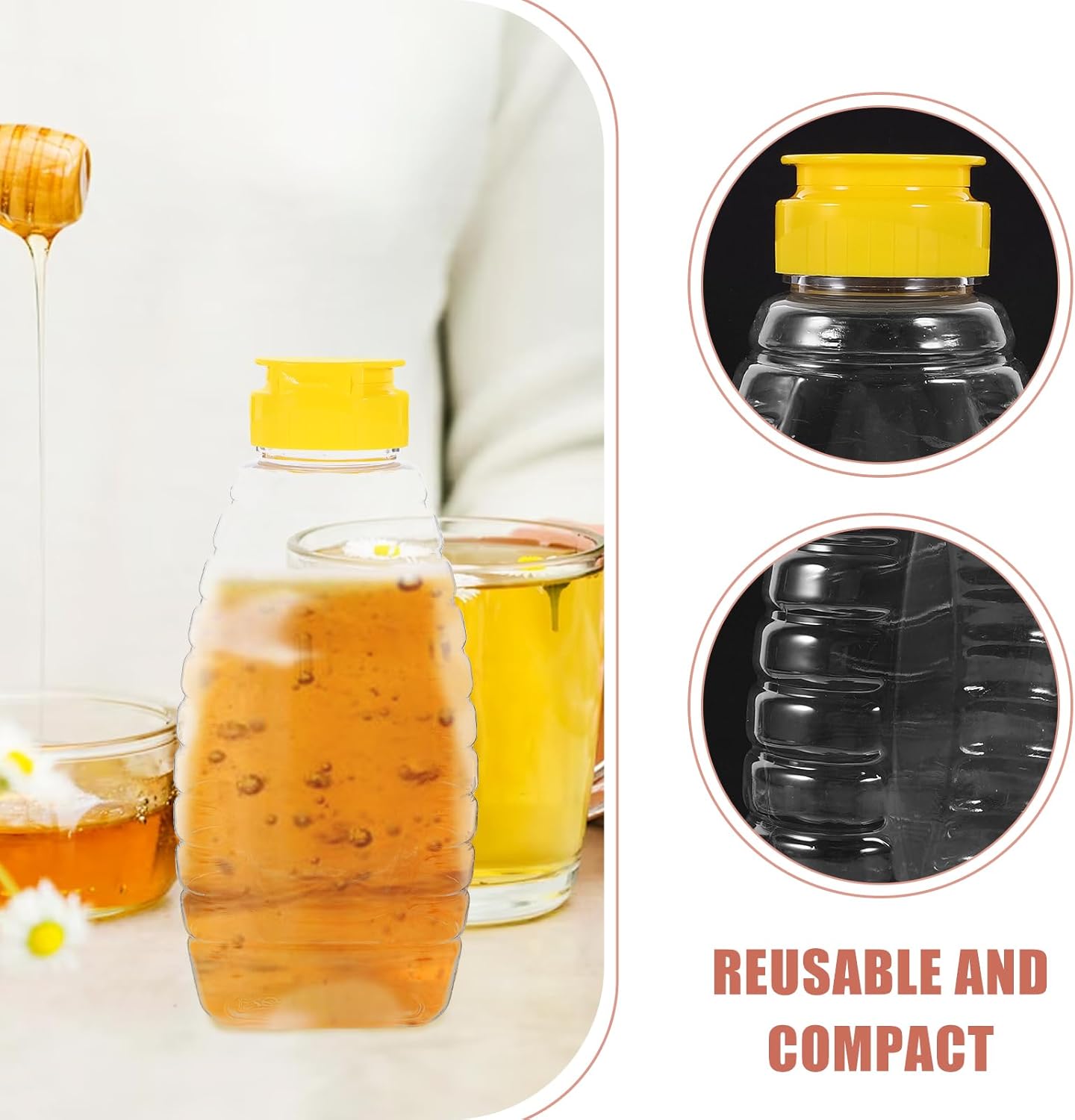 18Oz Squeeze Honey Jars with Flip Lids - 4 Pack