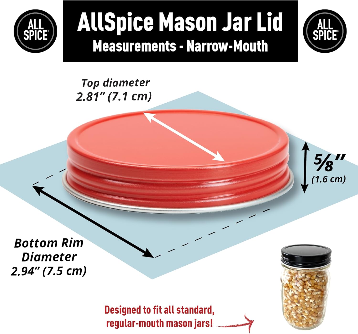 AllSpice Narrow Mouth Aluminum Mason Jar Lids 12-Pack Red 1