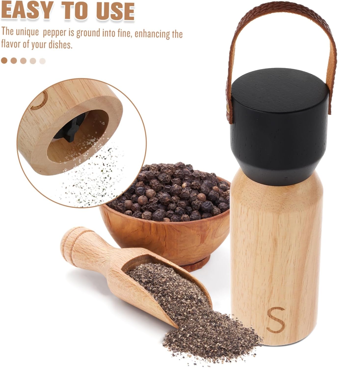 HAKIDZEL Manual Wooden Pepper Grinder Set