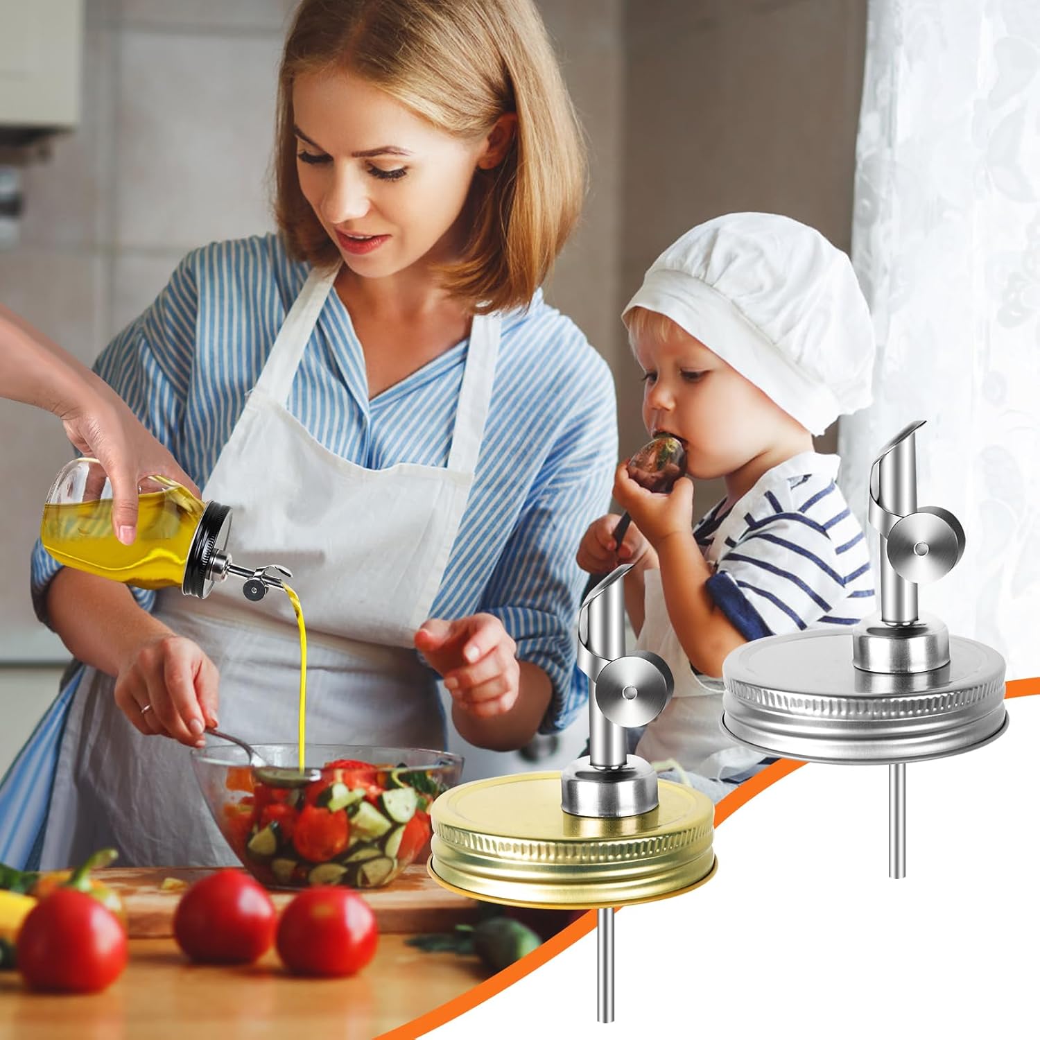 Auto-locking Flip Salad Dressing Dispenser Spouts for Mason Jars Silver