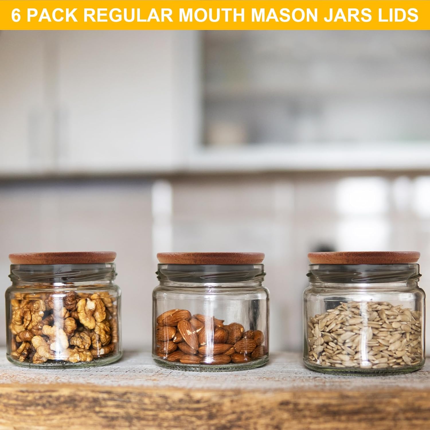 VinBee 6-Pack Reusable Wooden Mason Jar Lids