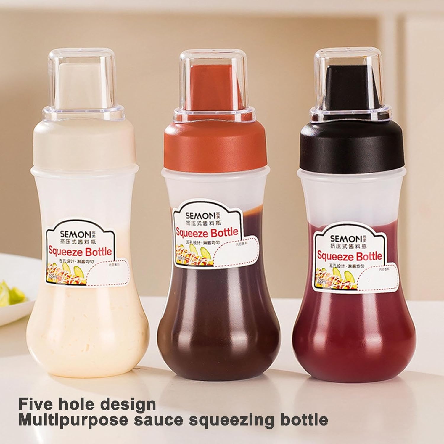 5-Hole Squeeze Bottle with Clear Lid - 350ml Condiment Container