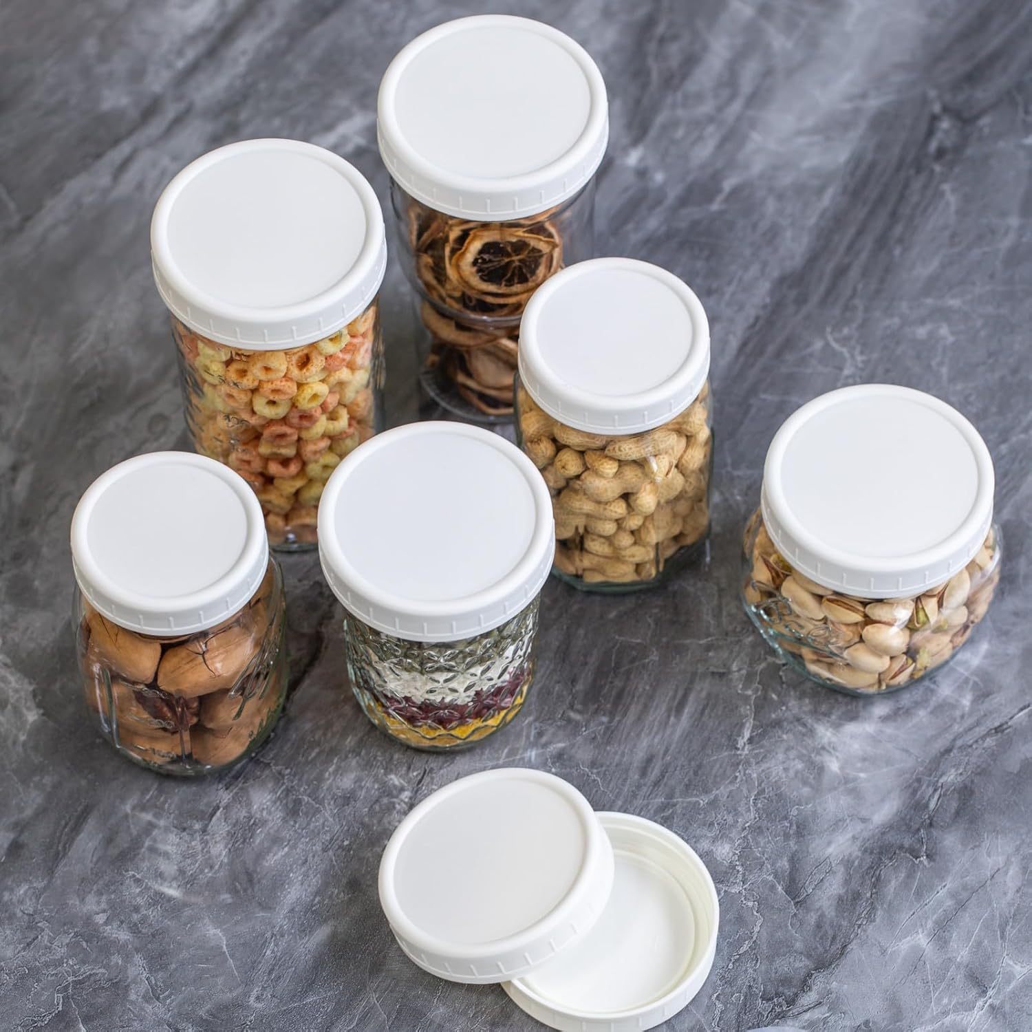 36 Pack White Plastic Mason Jar Lids with Silicone Rings 1