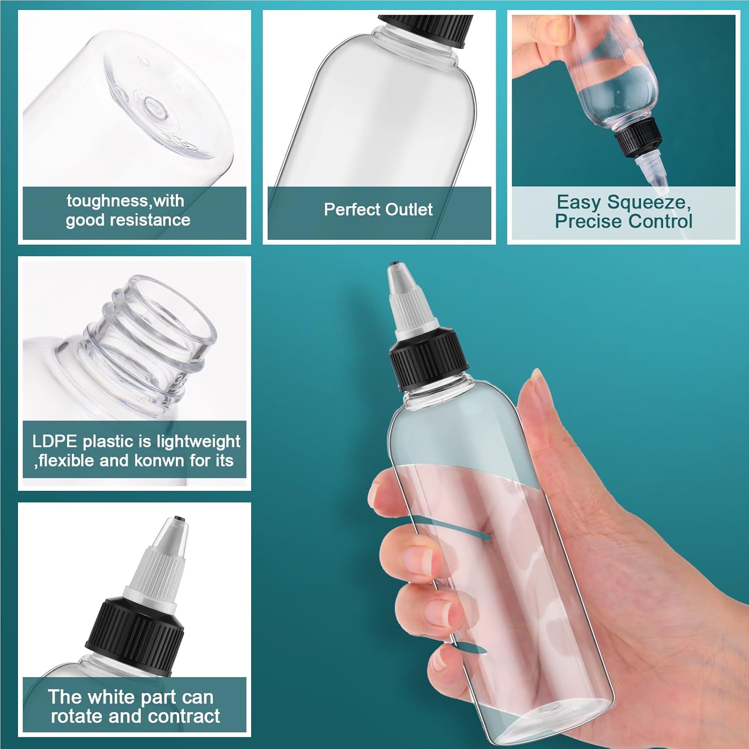 Tanlade 200 Pcs 2oz Plastic Squeeze Bottles with Twist Cap