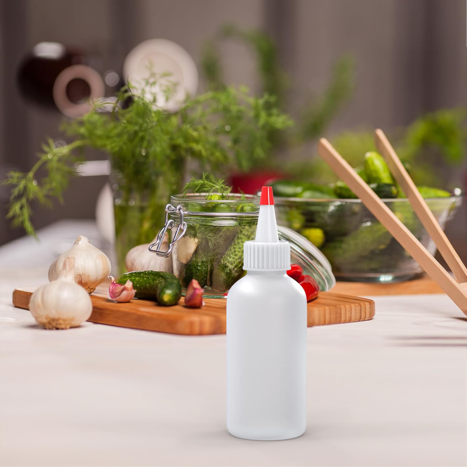 BRIGHTFROM 4 Oz Squeeze Bottles - Pack of 4 Red Top