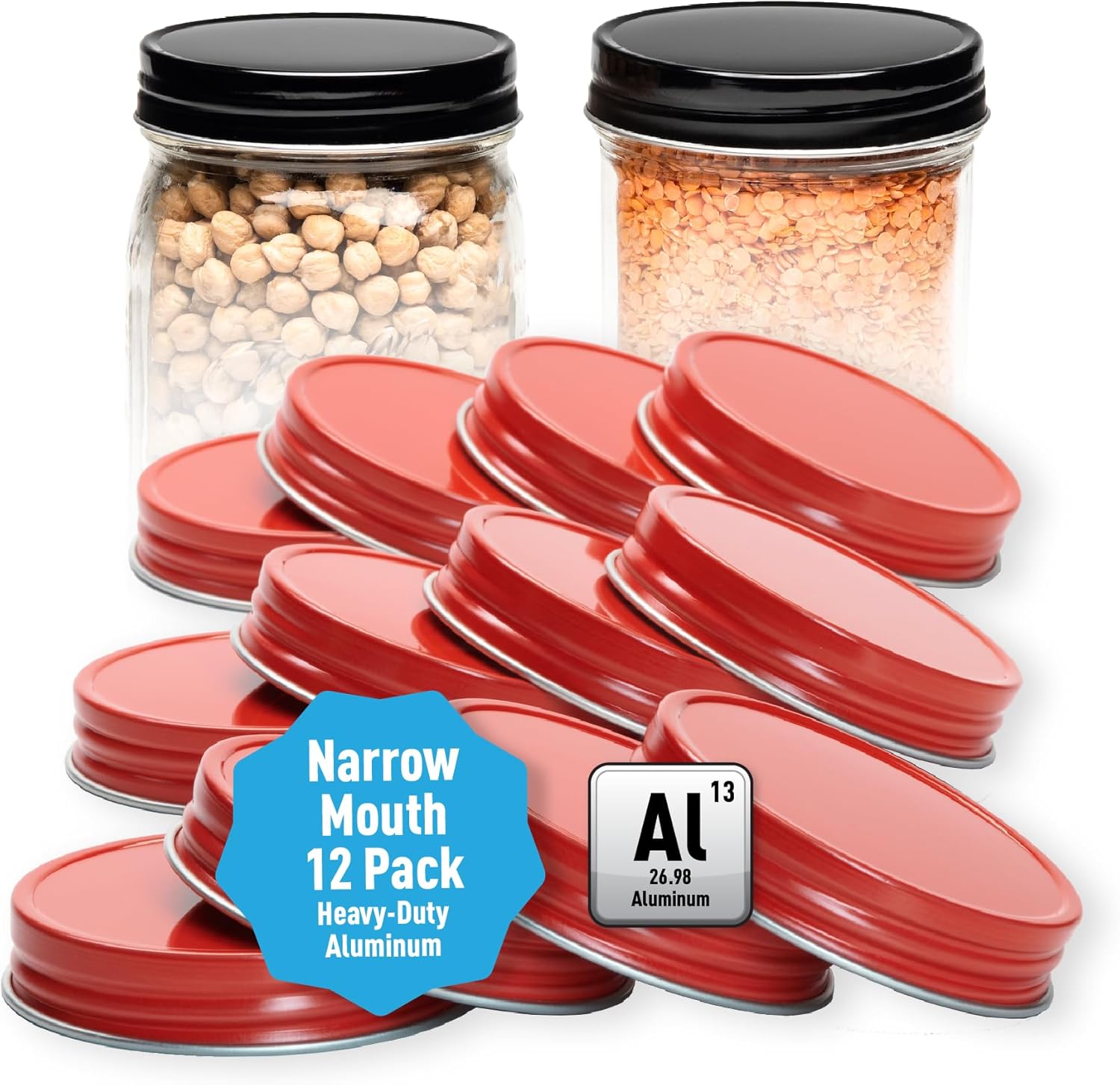 AllSpice Narrow Mouth Aluminum Mason Jar Lids 12-Pack Red 1