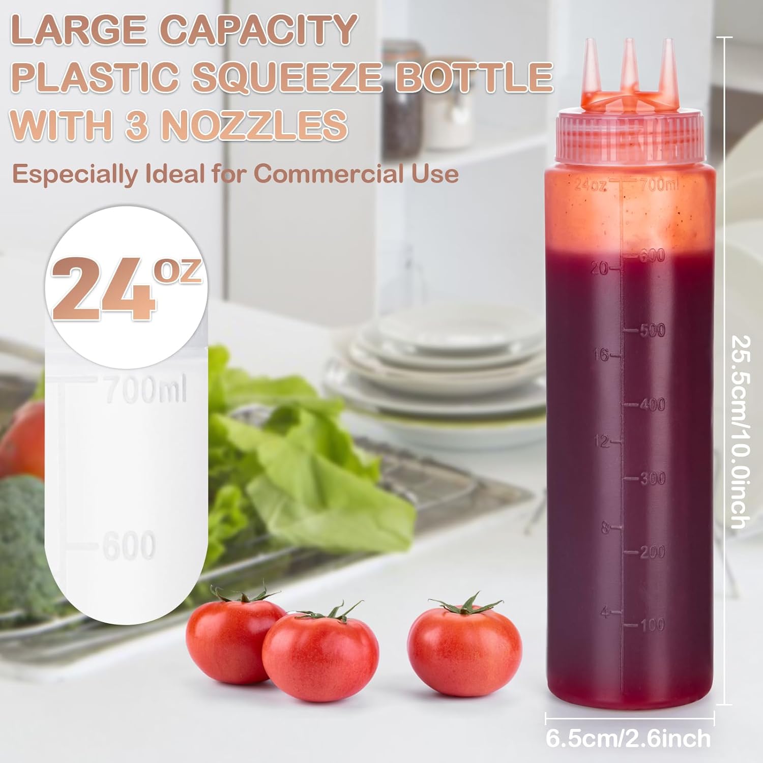 Deesoo 3-Hole Condiment Squeeze Bottles 2pcs 700ml Food Grade