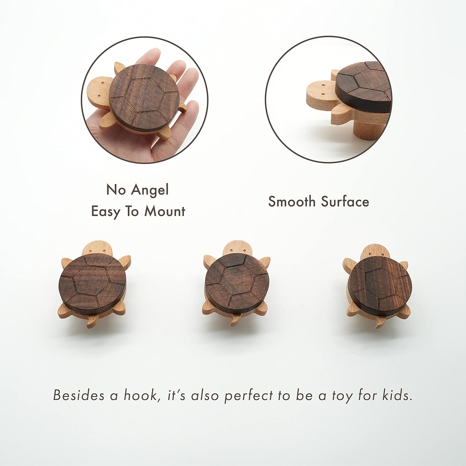 WONQEXZ Wall Hook Set of 3 Turtle Shape Wooden Hooks